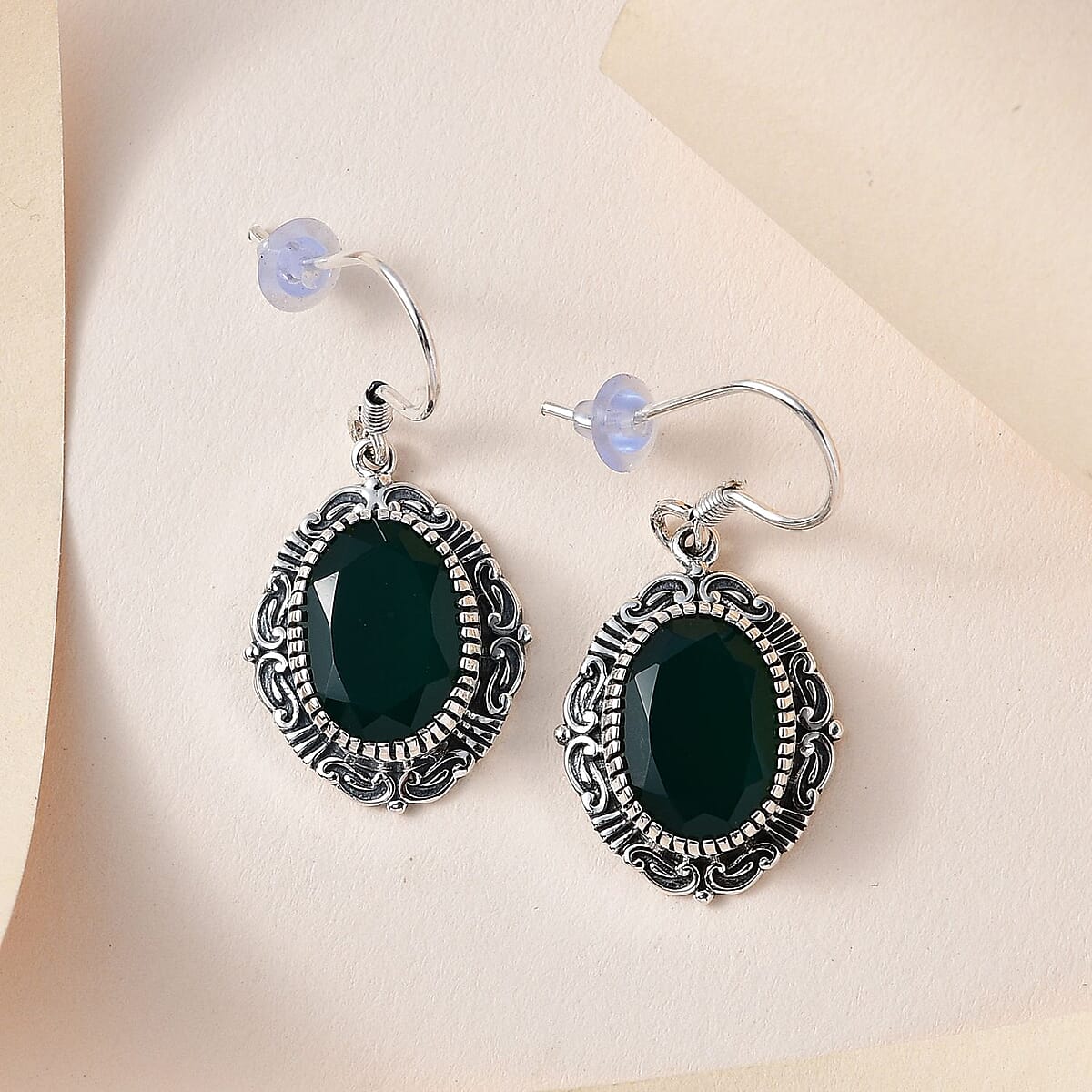 Artisan Crafted Verde Onyx Dangle Earrings in Sterling Silver 9.75 ctw image number 1
