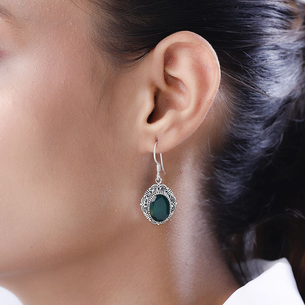 Artisan Crafted Verde Onyx Dangle Earrings in Sterling Silver 9.75 ctw image number 2