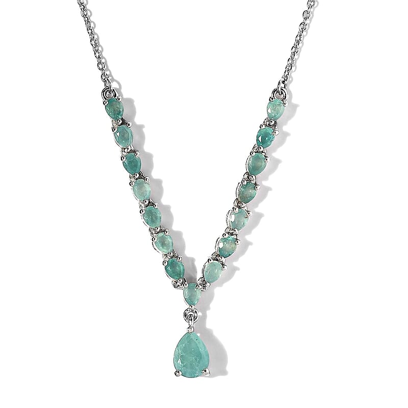 Grandidierite Drop Necklace 18 Inches in Platinum Over Sterling Silver 3.50 ctw