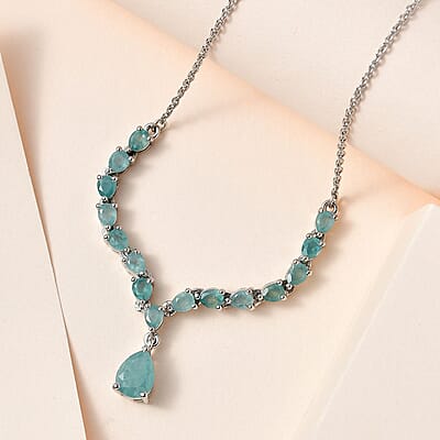 Grandidierite Drop Necklace 18 Inches in Platinum Over Sterling Silver 3.50 ctw
