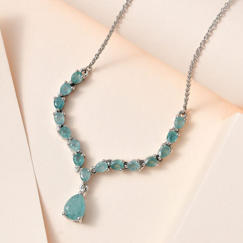 Grandidierite Drop Necklace 18 Inches in Platinum Over Sterling Silver 3.50 ctw