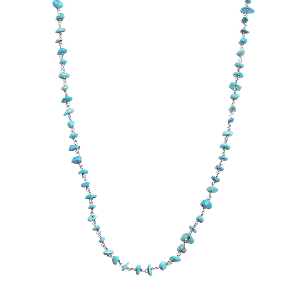 Sleeping Beauty Turquoise Beaded Necklace 20 Inches in Sterling Silver 19.25 ctw image number 0