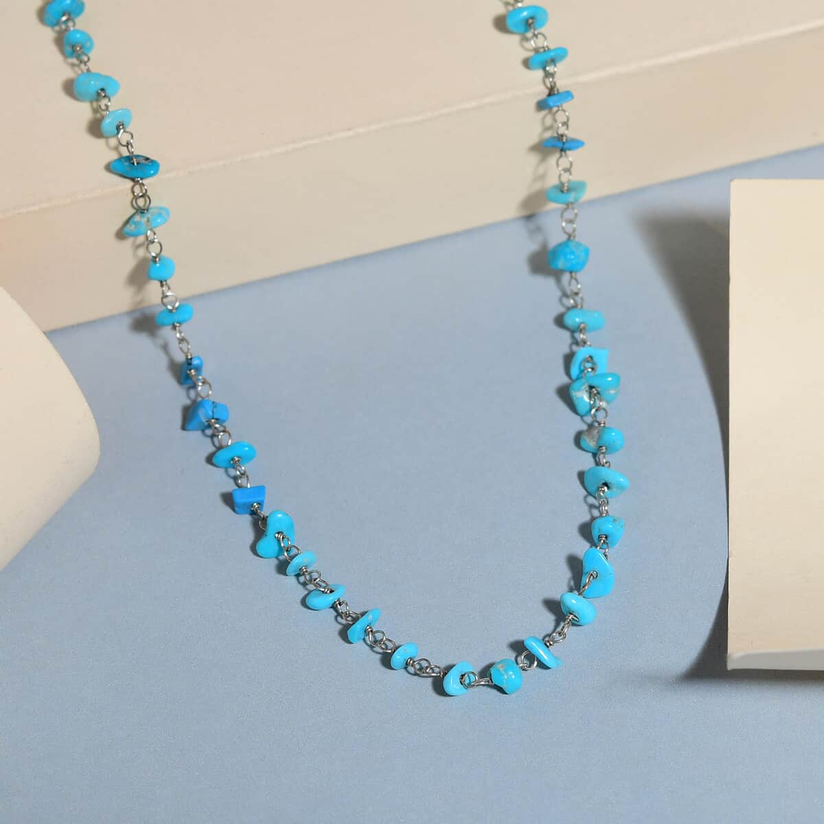 Sleeping Beauty Turquoise Beaded Necklace 20 Inches in Sterling Silver 19.25 ctw image number 1