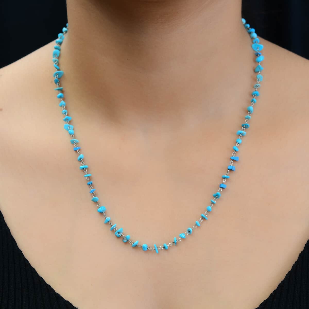 Sleeping Beauty Turquoise Beaded Necklace 20 Inches in Sterling Silver 19.25 ctw image number 2