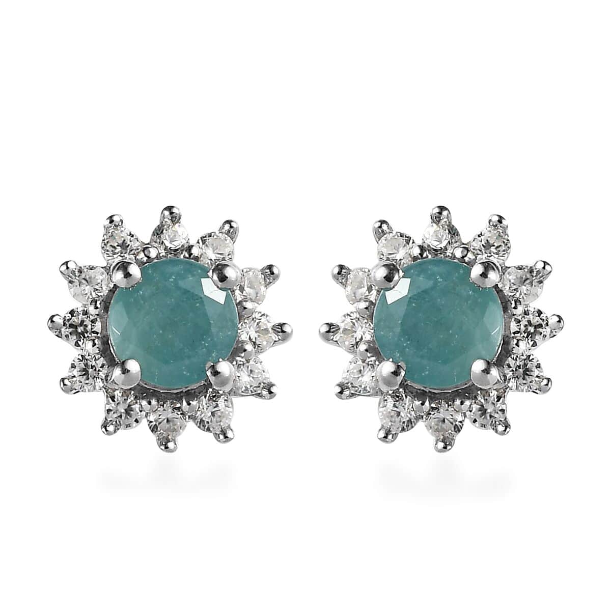 Grandidierite and White Zircon Sunburst Stud Earrings in Platinum Over Sterling Silver 0.85 ctw image number 0