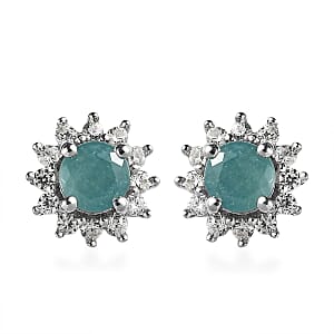 Grandidierite and White Zircon Sunburst Stud Earrings in Platinum Over Sterling Silver 0.85 ctw