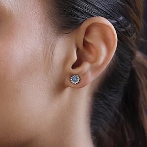 Grandidierite and White Zircon Sunburst Stud Earrings in Platinum Over Sterling Silver 0.85 ctw