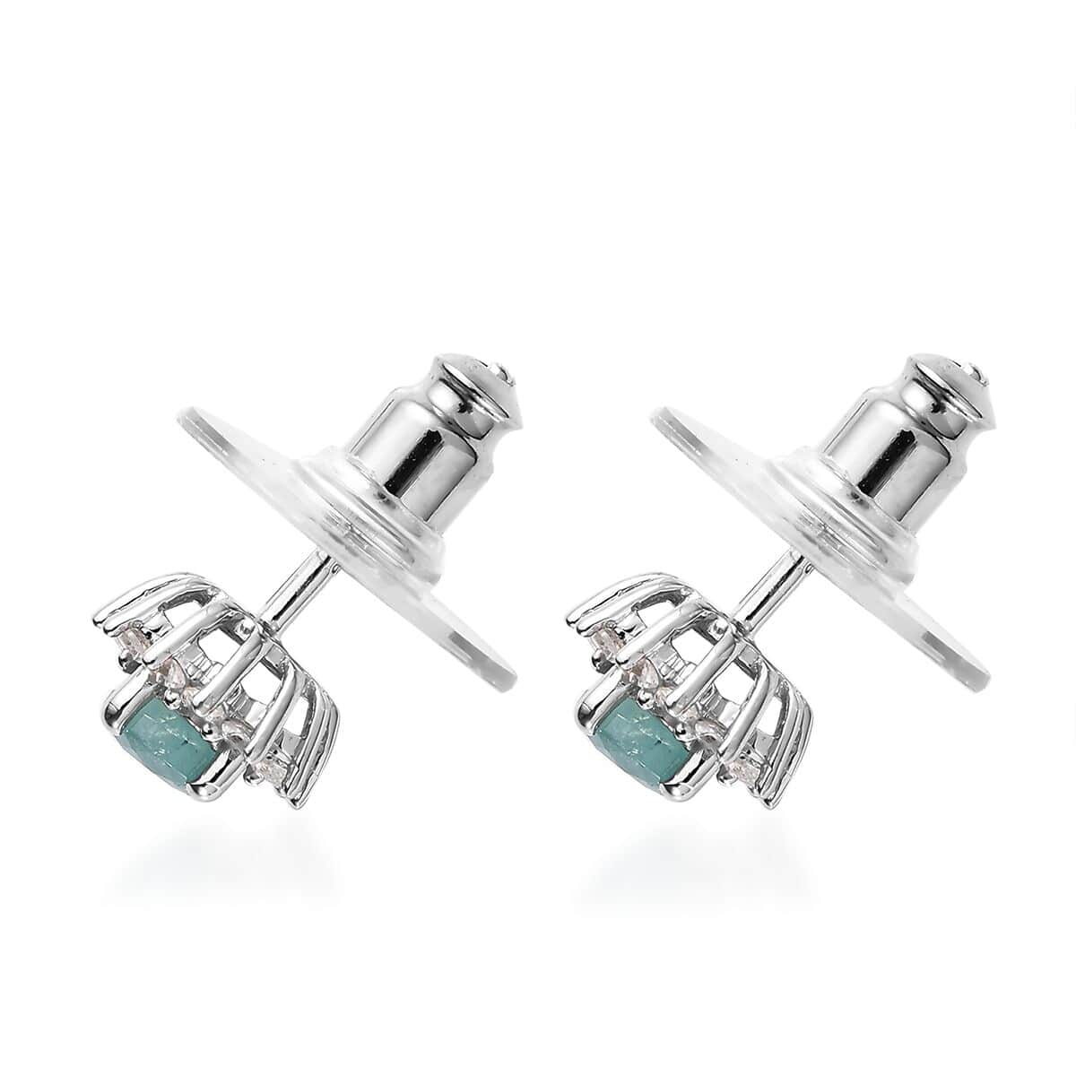 Grandidierite and White Zircon Sunburst Stud Earrings in Platinum Over Sterling Silver 0.85 ctw image number 3