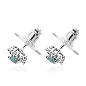 Grandidierite and White Zircon Sunburst Stud Earrings in Platinum Over Sterling Silver 0.85 ctw