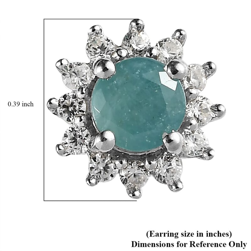 Grandidierite and White Zircon Sunburst Stud Earrings in Platinum Over Sterling Silver 0.85 ctw