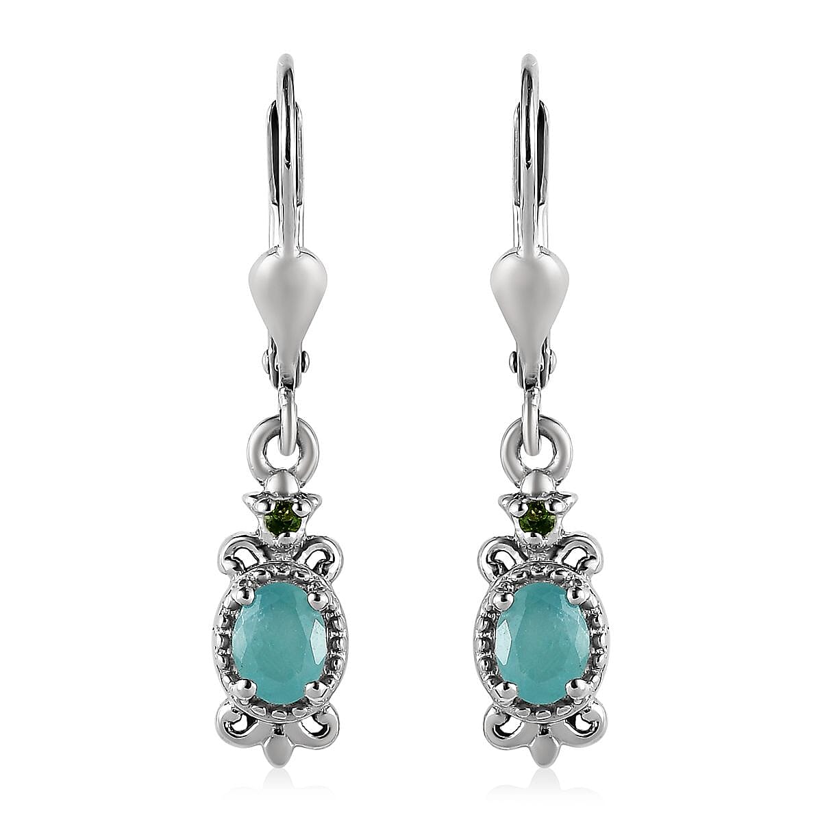 Grandidierite and Chrome Diopside Lever Back Earrings in Platinum Over Sterling Silver 0.70 ctw image number 0