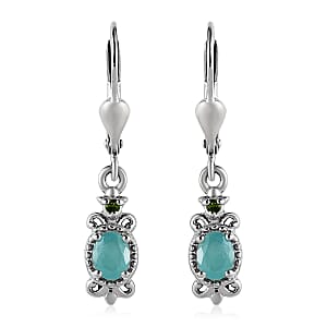 Grandidierite and Chrome Diopside Lever Back Earrings in Platinum Over Sterling Silver 0.70 ctw