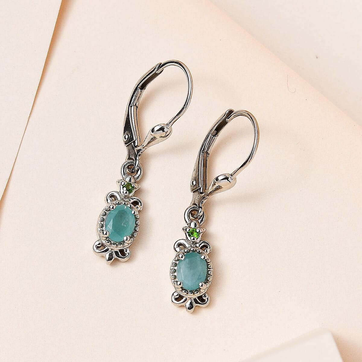 Grandidierite and Chrome Diopside Lever Back Earrings in Platinum Over Sterling Silver 0.70 ctw image number 1