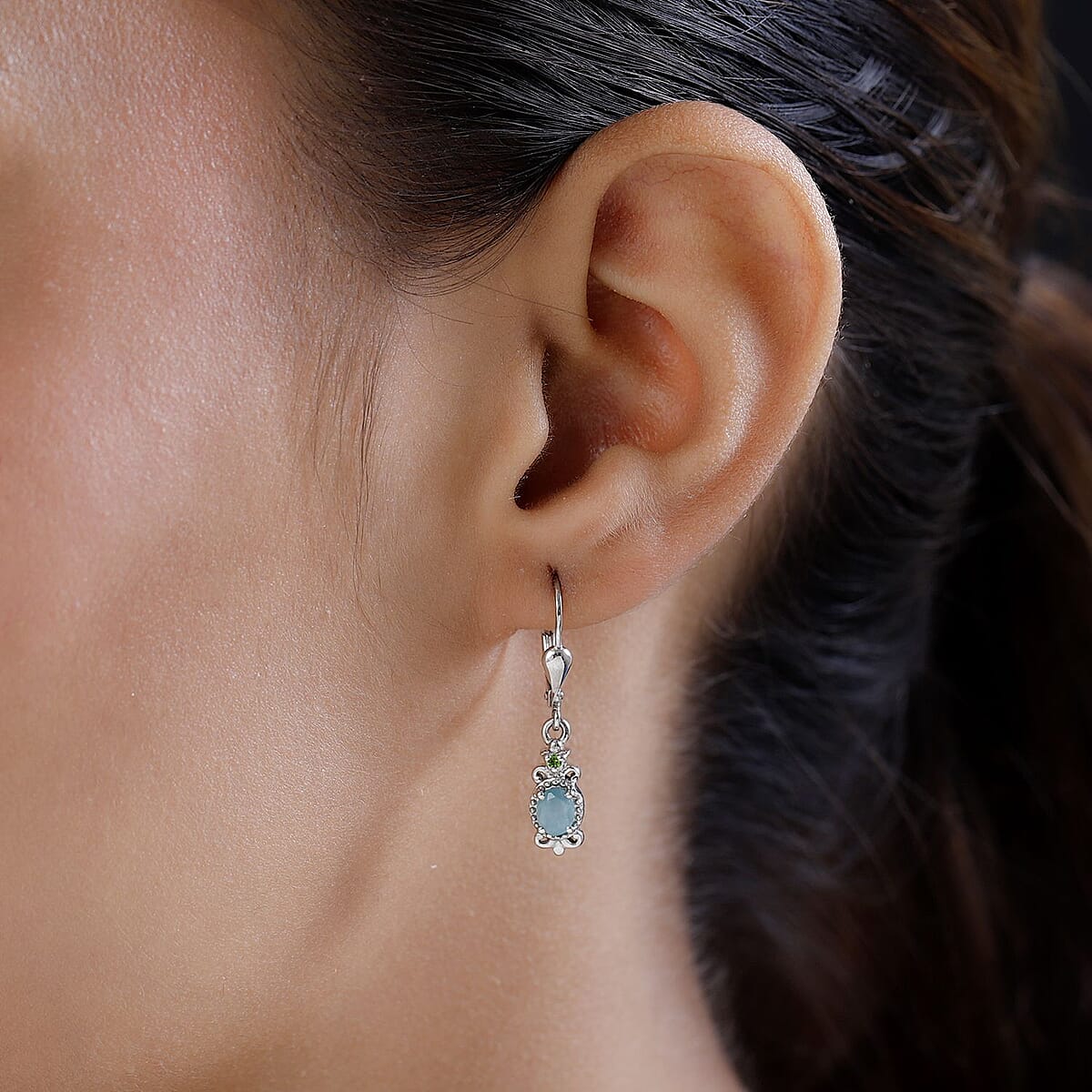 Grandidierite and Chrome Diopside Lever Back Earrings in Platinum Over Sterling Silver 0.70 ctw image number 2
