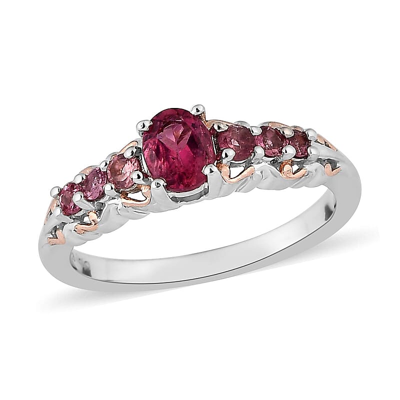 Premium Ouro Fino Rubellite and Morro Redondo Pink Tourmaline Ring in Vermeil RG and Platinum Over Sterling Silver (Size 10.0) 0.50 ctw
