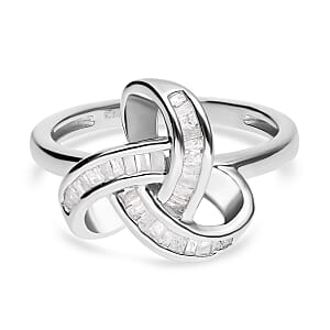 Diamond Knot Ring in Platinum Over Sterling Silver (Size 10.0) 0.25 ctw