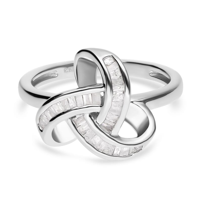 Diamond Knot Ring in Platinum Over Sterling Silver (Size 10.0) 0.25 ctw