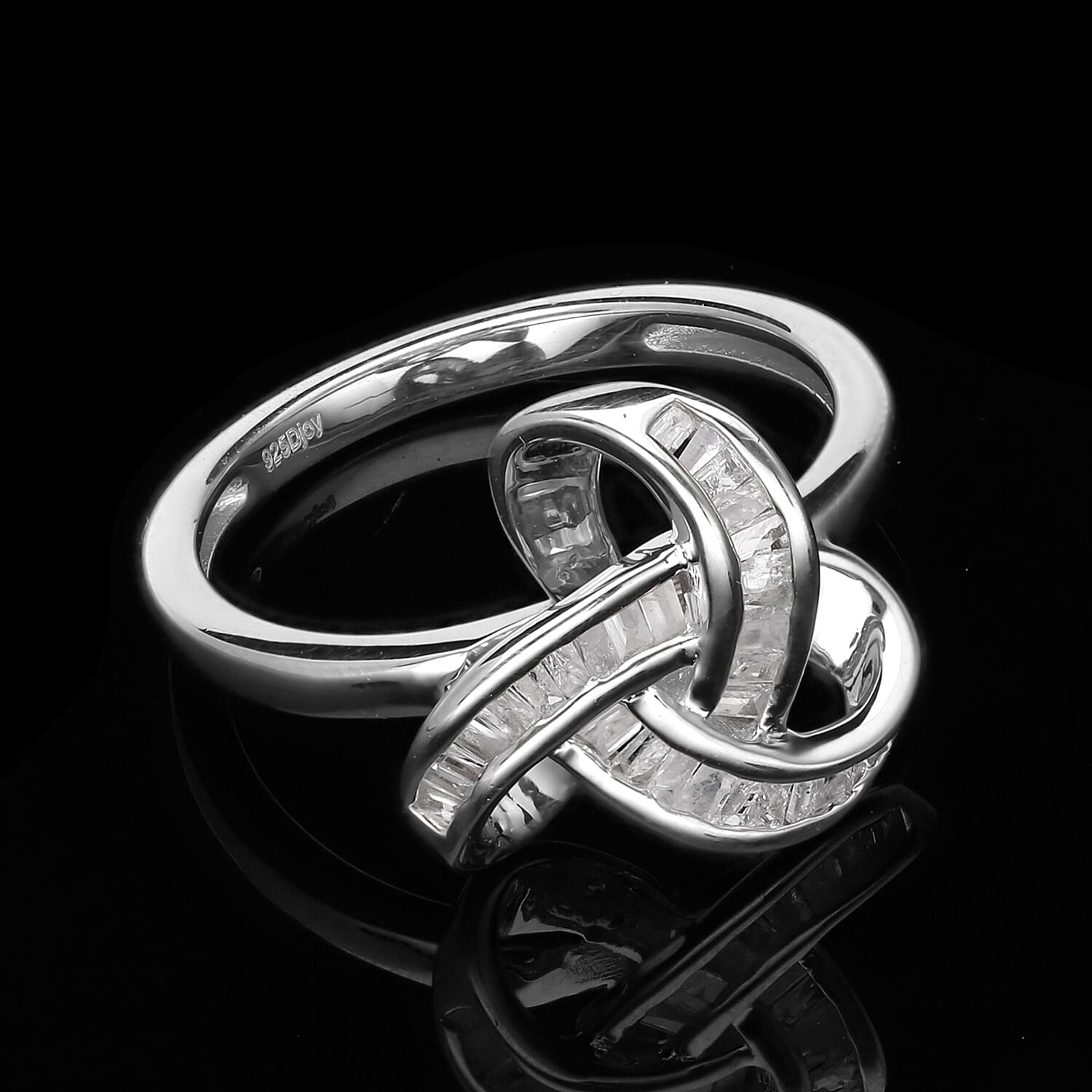 Diamond Knot Ring in Platinum Over Sterling Silver (Size 10.0) 0.25 ctw