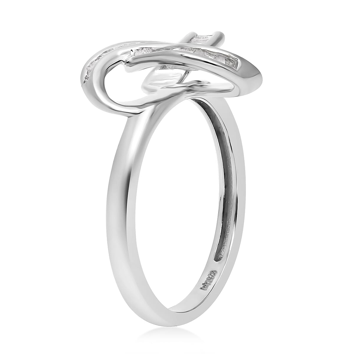 Diamond Knot Ring in Platinum Over Sterling Silver (Size 10.0) 0.25 ctw
