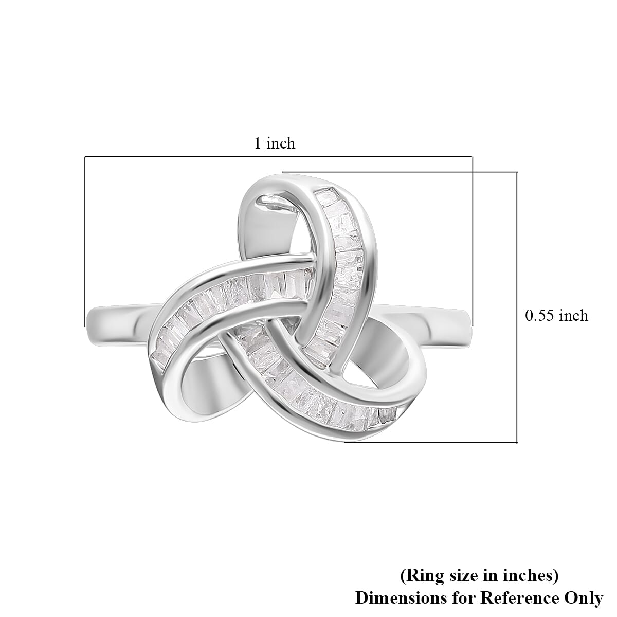 Diamond Knot Ring in Platinum Over Sterling Silver (Size 10.0) 0.25 ctw