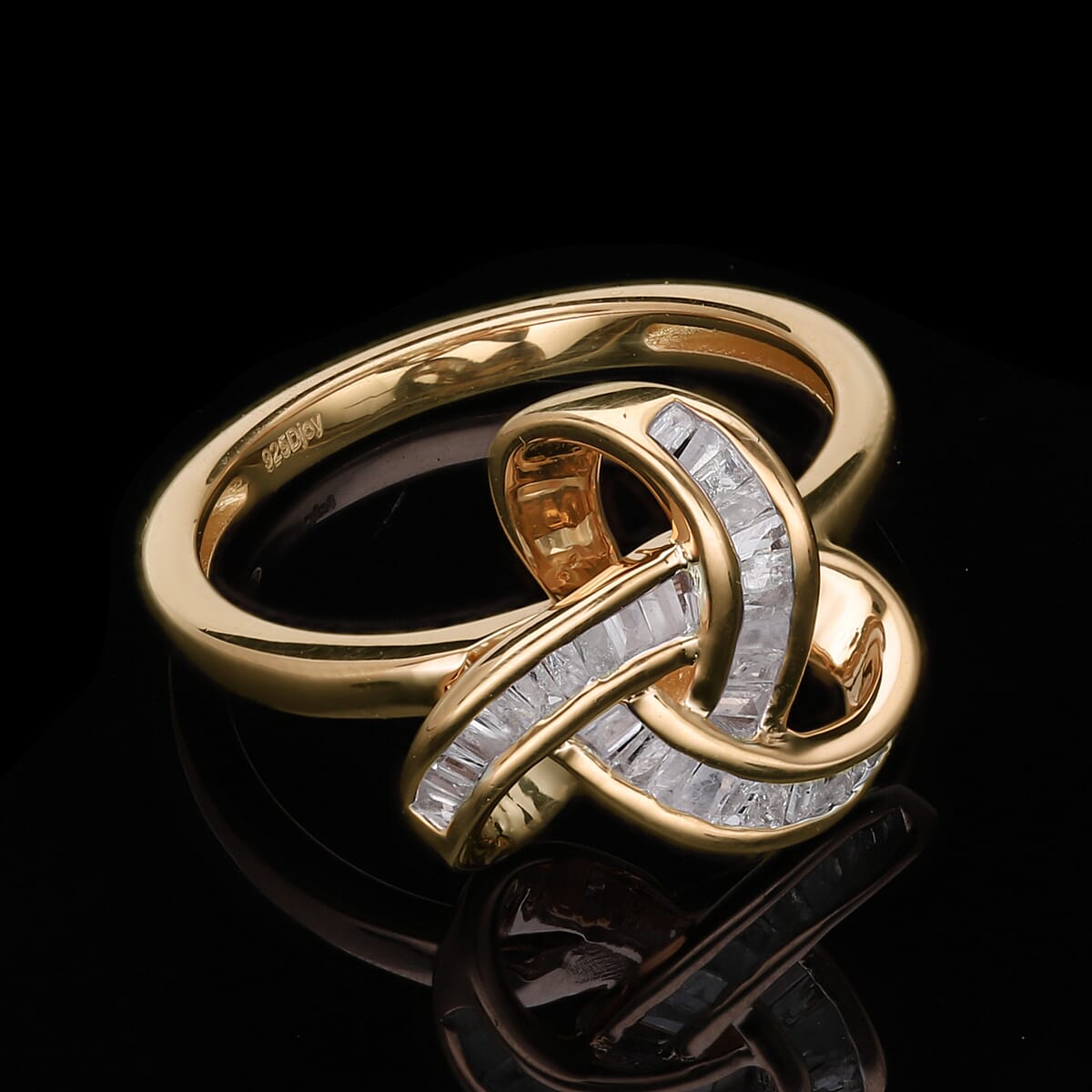 Diamond Knot Ring in Vermeil Yellow Gold Over Sterling Silver (Size 9.0) 0.25 ctw image number 1