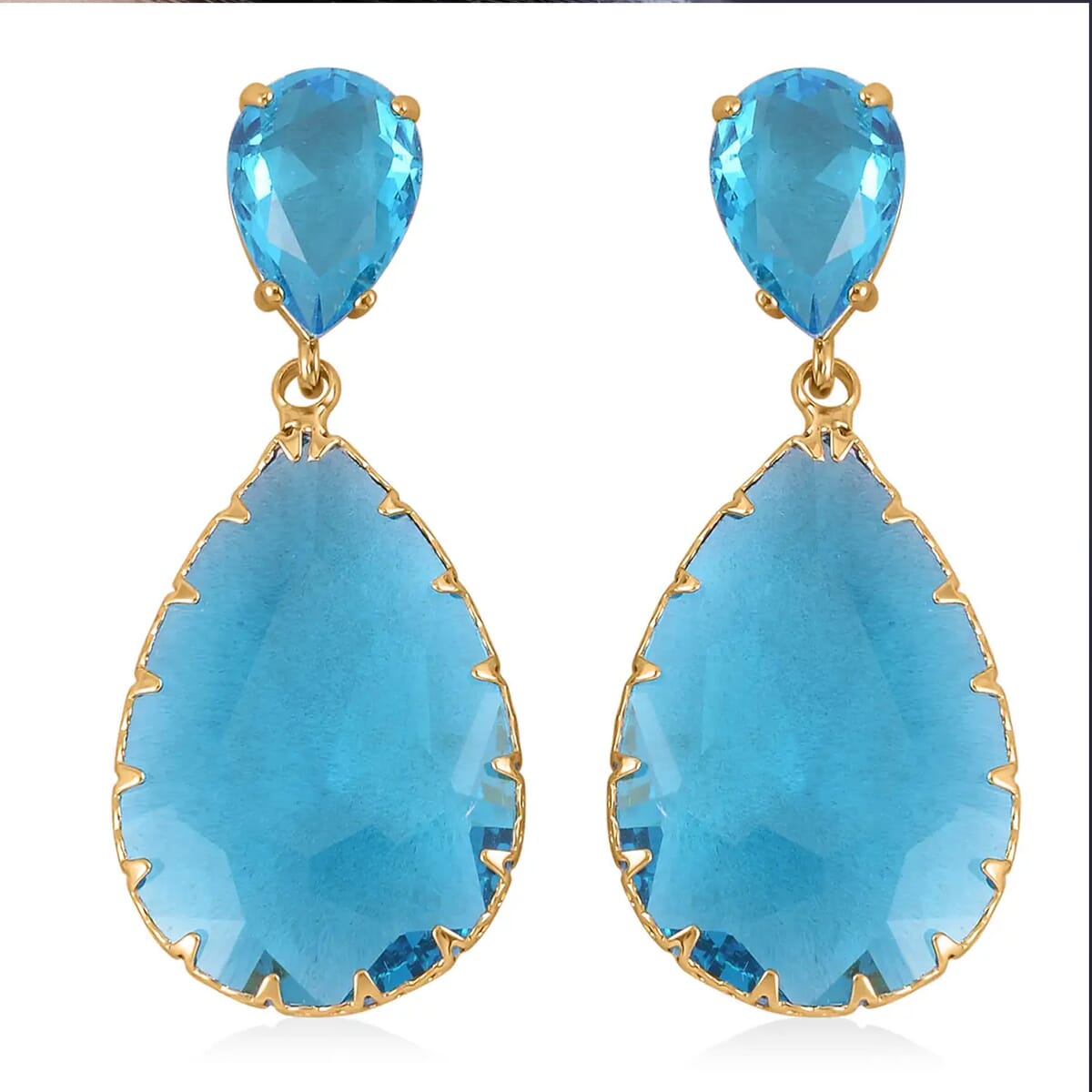 Light Blue Glass Drop Earrings in Goldtone image number 0