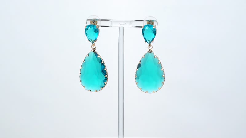 Light Blue Glass Drop Earrings in Goldtone