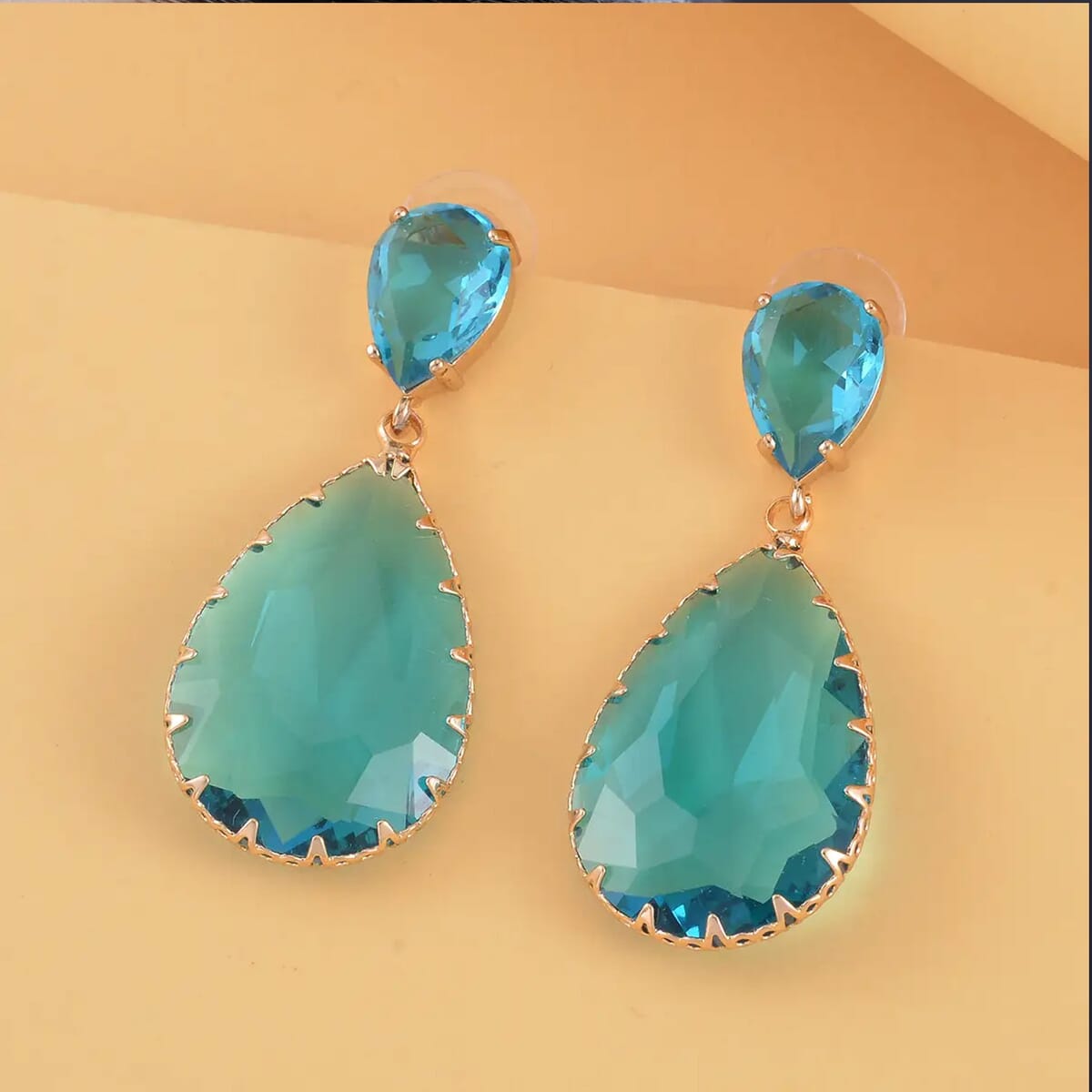 Light Blue Glass Drop Earrings in Goldtone image number 1