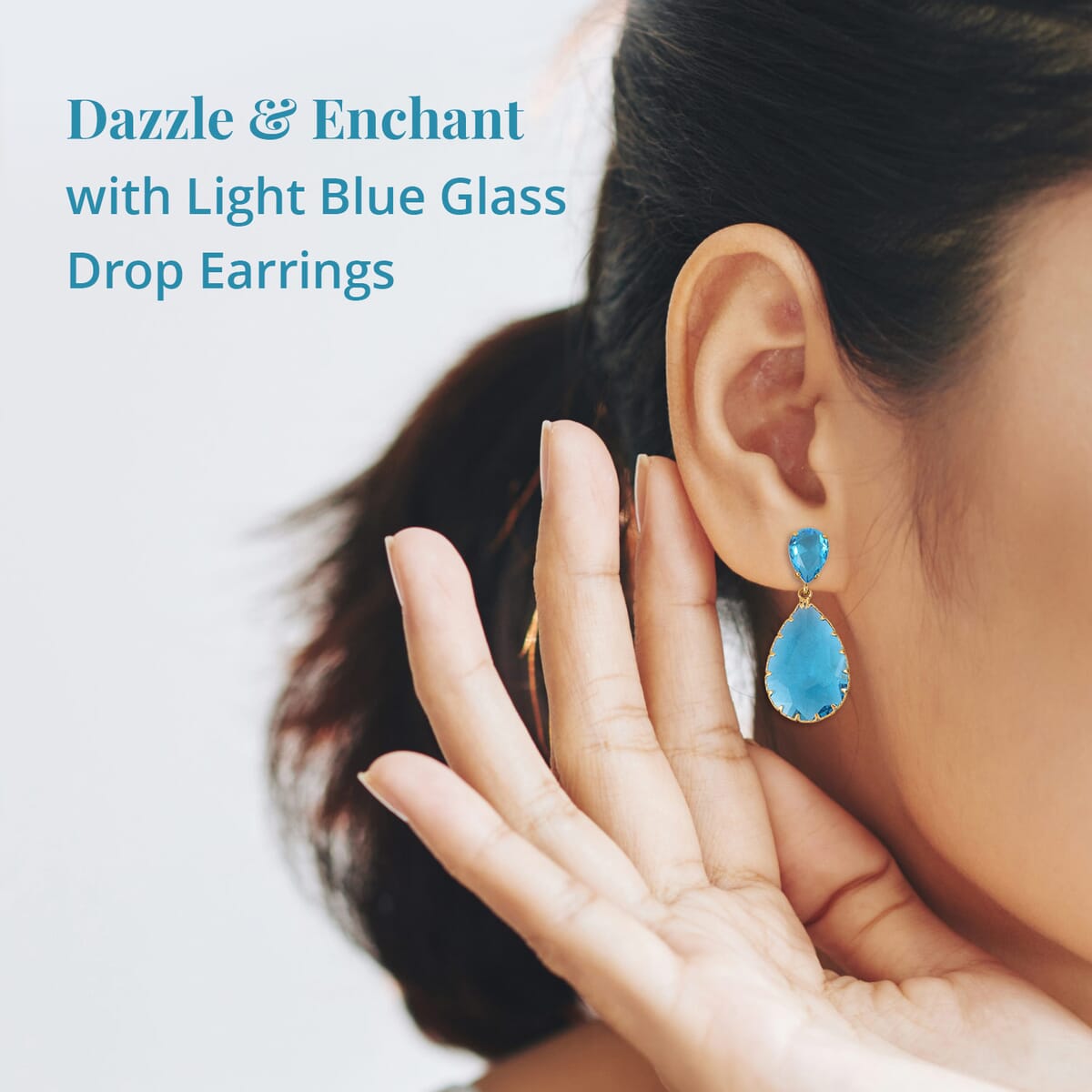 Light Blue Glass Drop Earrings in Goldtone image number 2