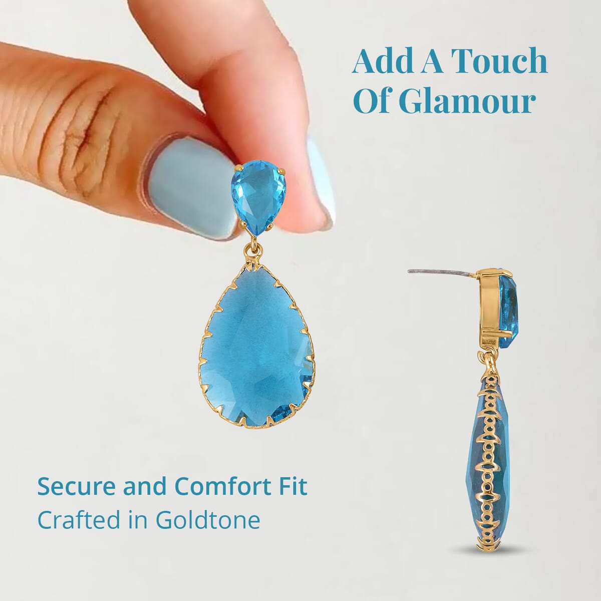 Light Blue Glass Drop Earrings in Goldtone image number 3