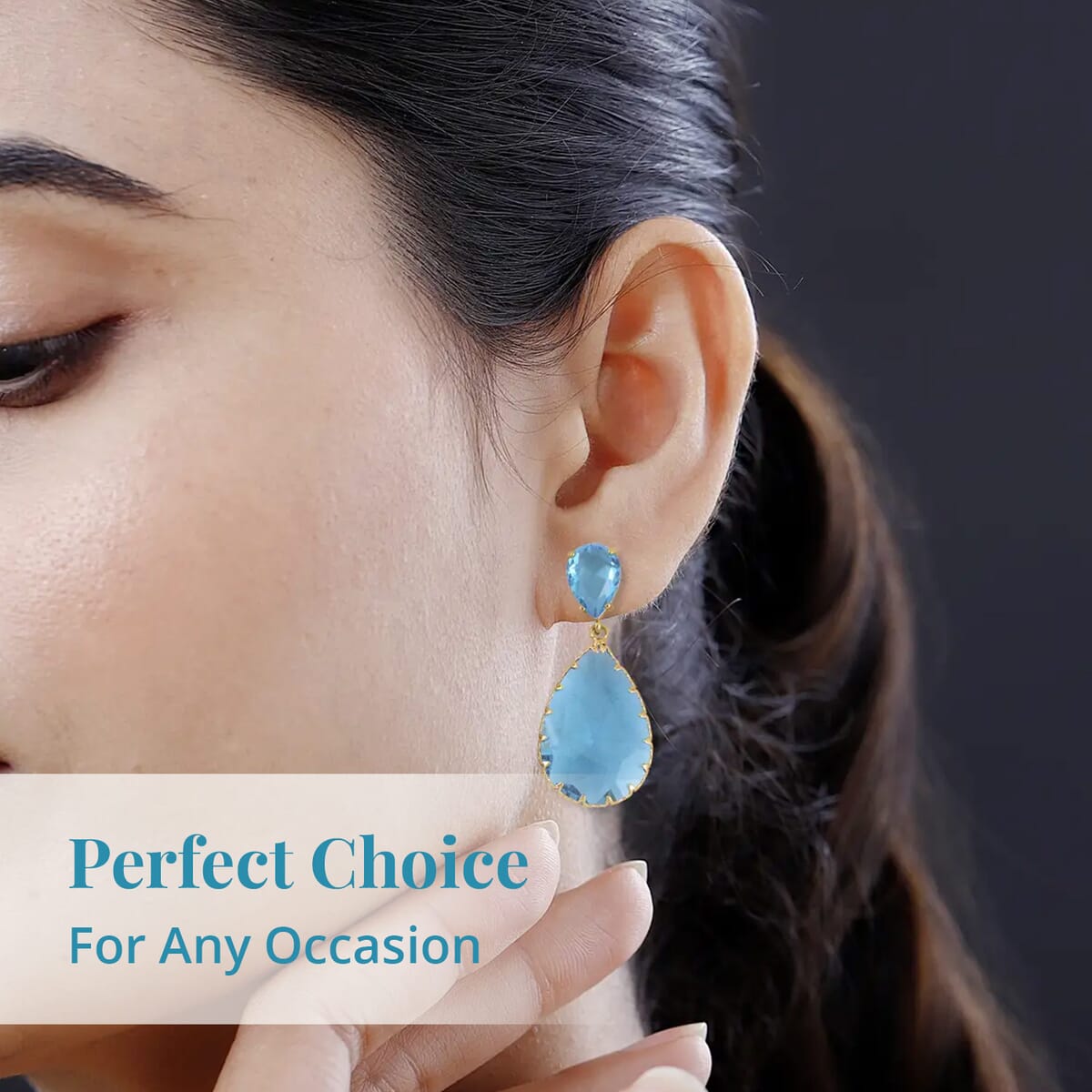 Light Blue Glass Drop Earrings in Goldtone image number 4