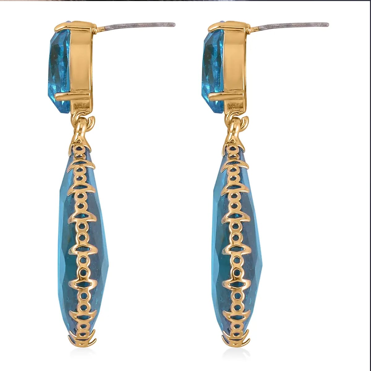 Light Blue Glass Drop Earrings in Goldtone image number 5