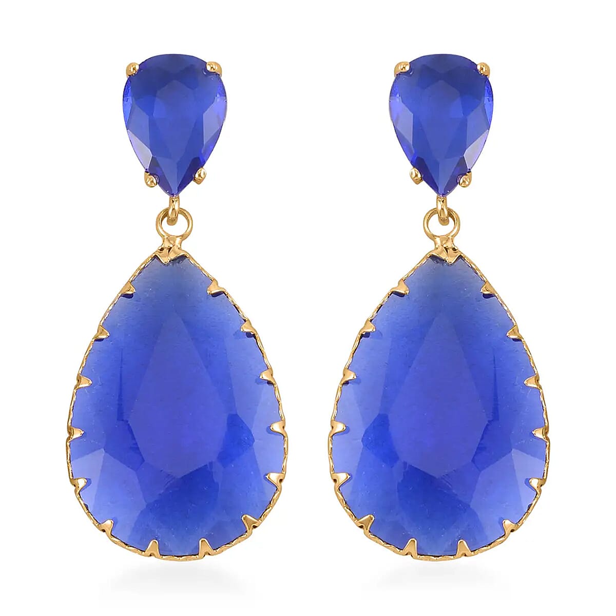 Dark Blue Glass Drop Earrings in Goldtone image number 0