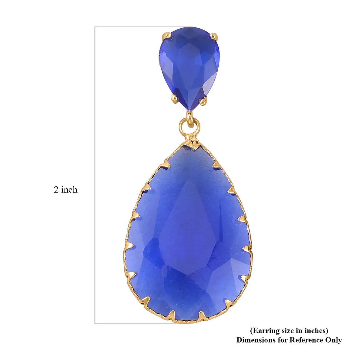 Dark Blue Glass Drop Earrings in Goldtone image number 6