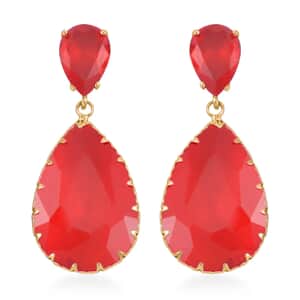 Red Glass Drop Earrings in Goldtone