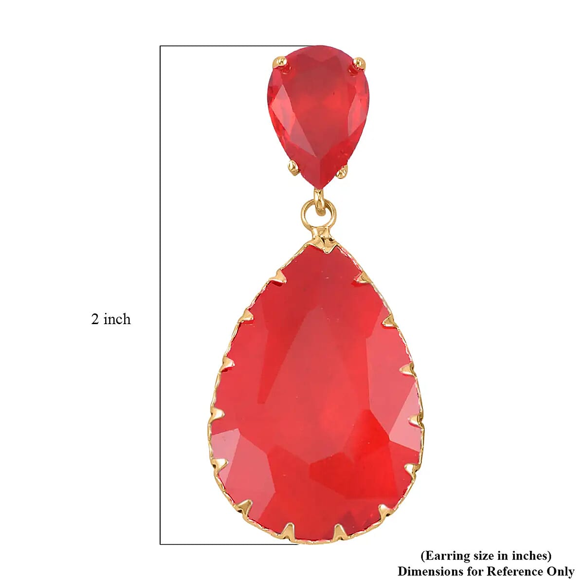 Red Glass Drop Earrings in Goldtone image number 6