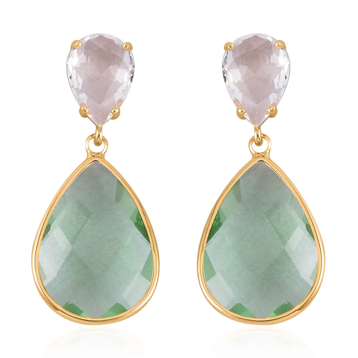 Light Green and White Glass Drop Earrings in Goldtone image number 0