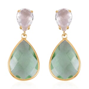 Light Green and White Glass Drop Earrings in Goldtone