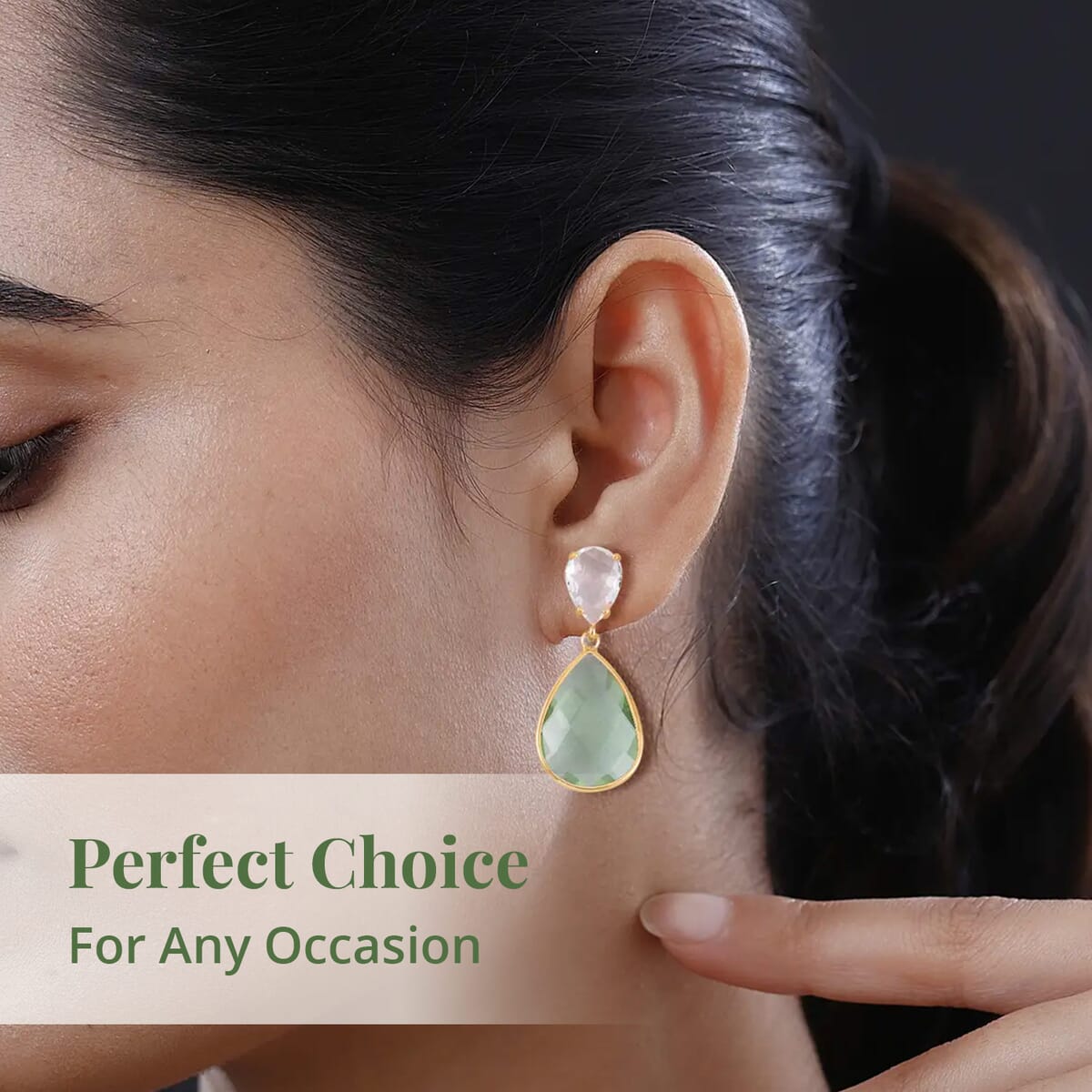 Light Green and White Glass Drop Earrings in Goldtone image number 4