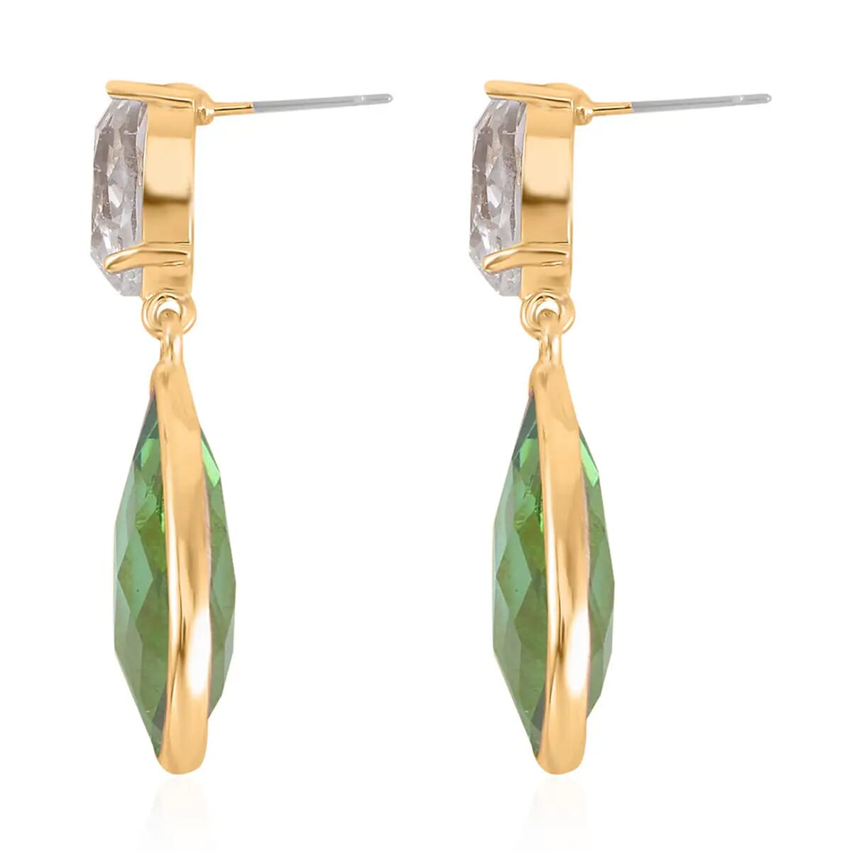 Light Green and White Glass Drop Earrings in Goldtone image number 5