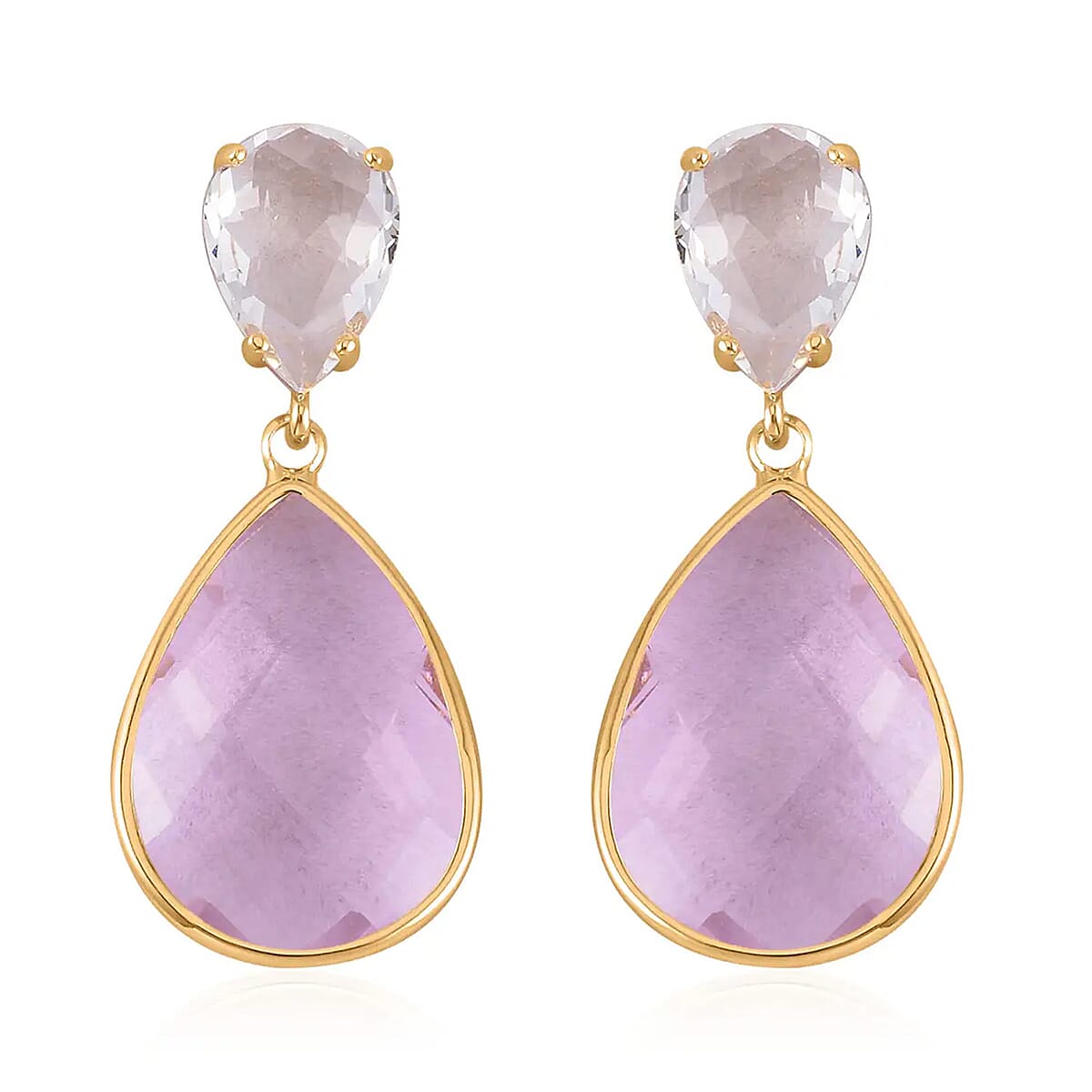 Pink and White Glass Drop Earrings in Goldtone image number 0