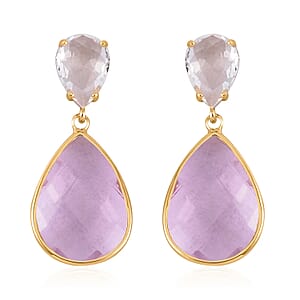 Pink and White Glass Drop Earrings in Goldtone