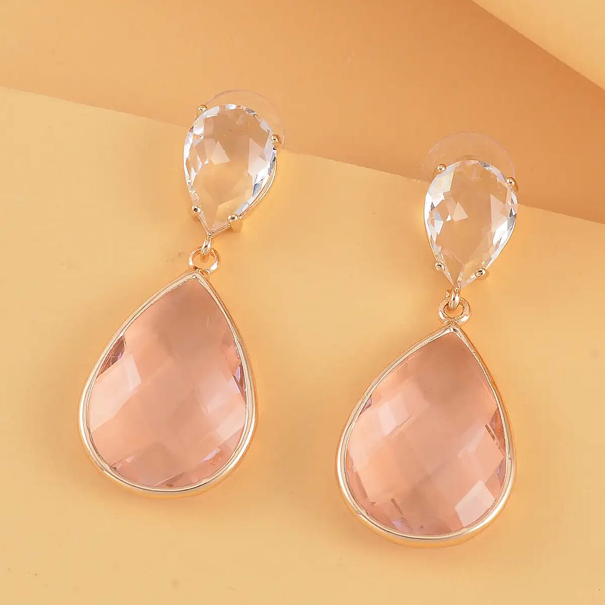 Pink and White Glass Drop Earrings in Goldtone image number 1