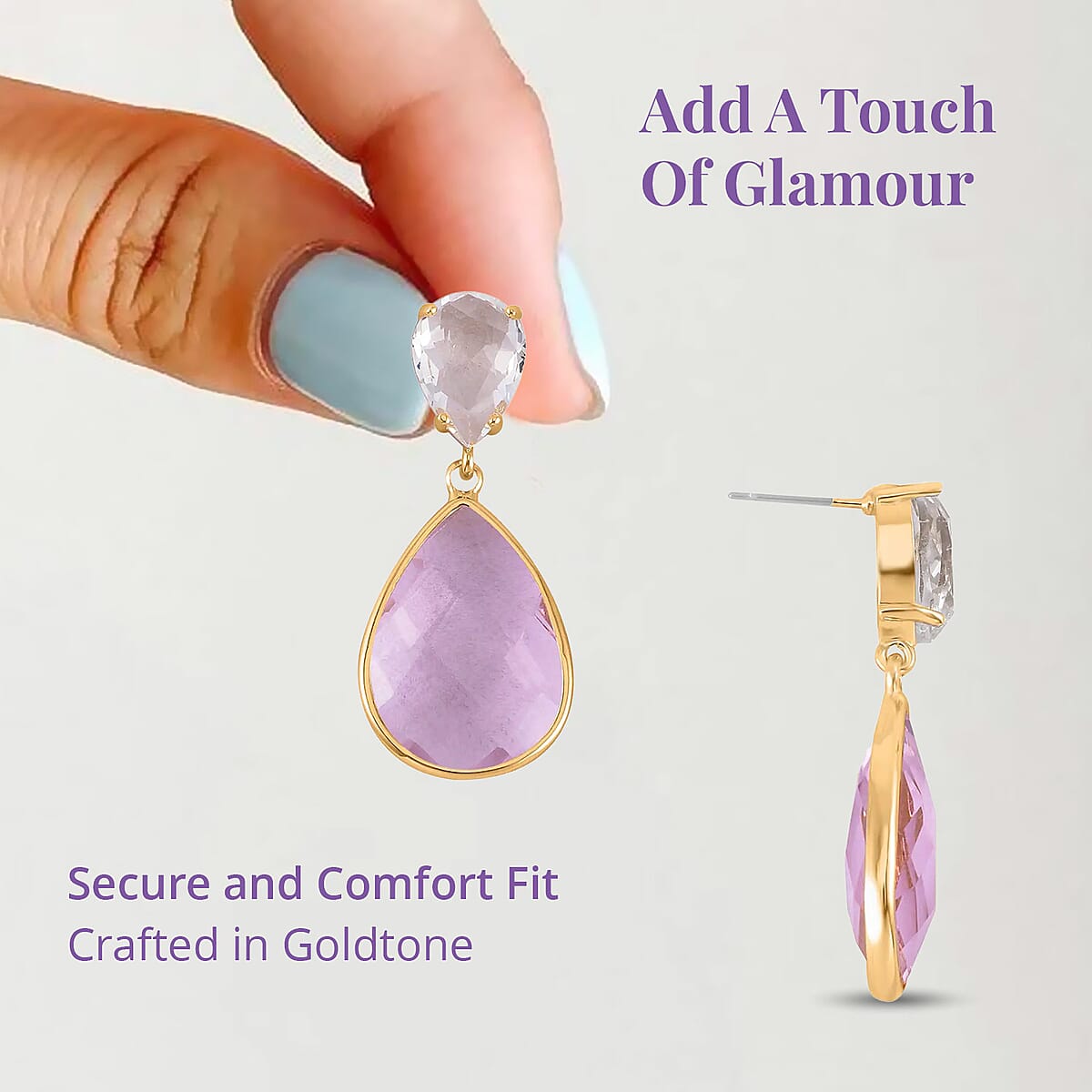 Pink and White Glass Drop Earrings in Goldtone image number 3