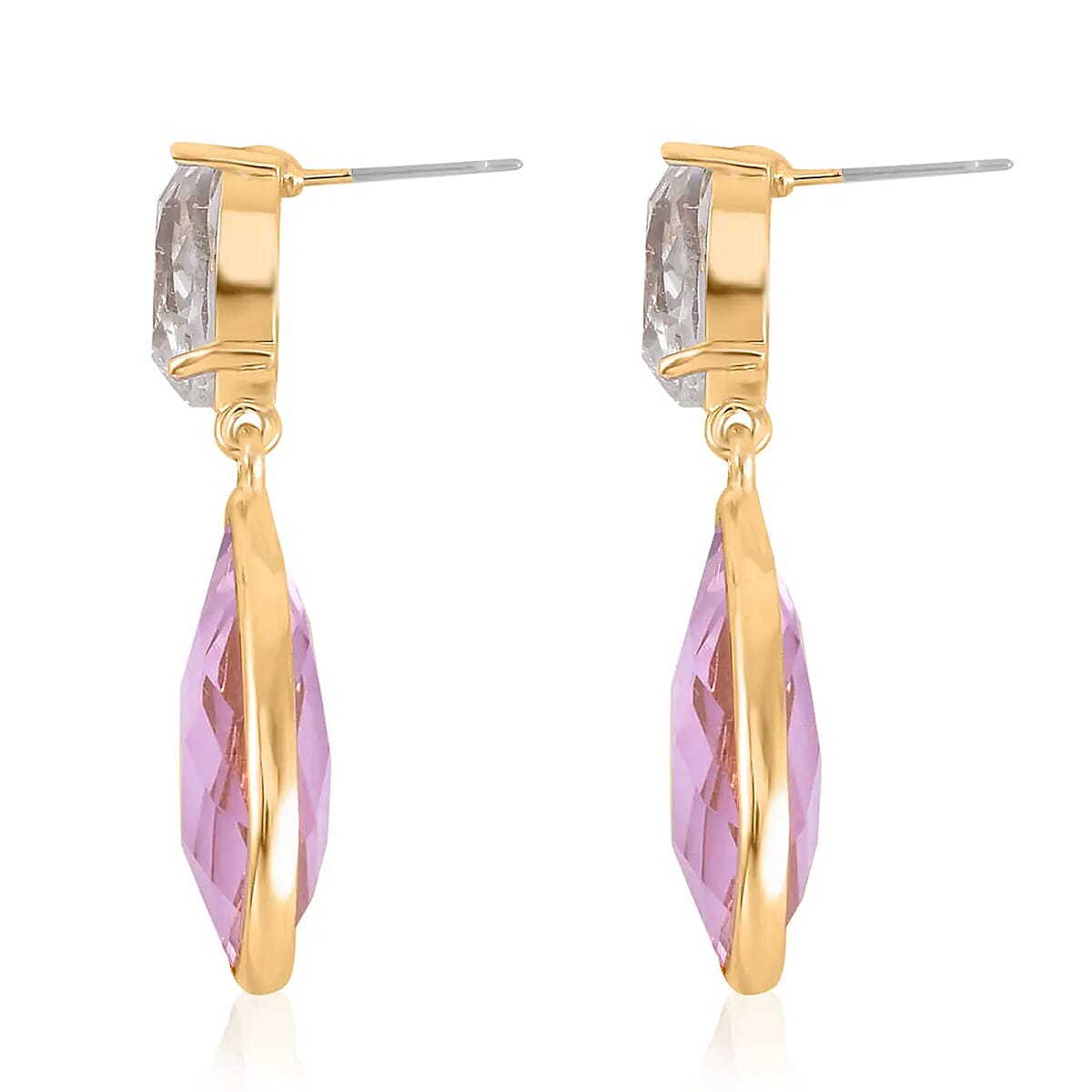 Pink and White Glass Drop Earrings in Goldtone image number 5