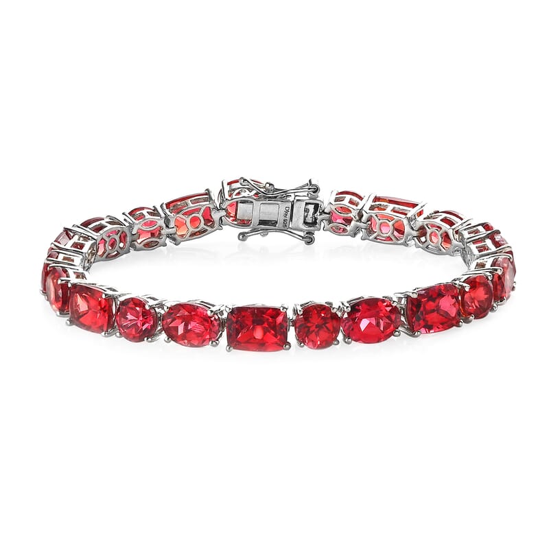 Lab Created Padparadscha Sapphire Tennis Bracelet in Platinum Over Sterling Silver (6.50 In) 37.65 ctw