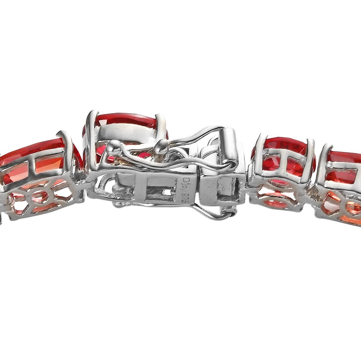 One Time Only Lab Created Padparadscha Sapphire Tennis Bracelet in Platinum Over Sterling Silver (8.00 In) 47.15 ctw image number 3