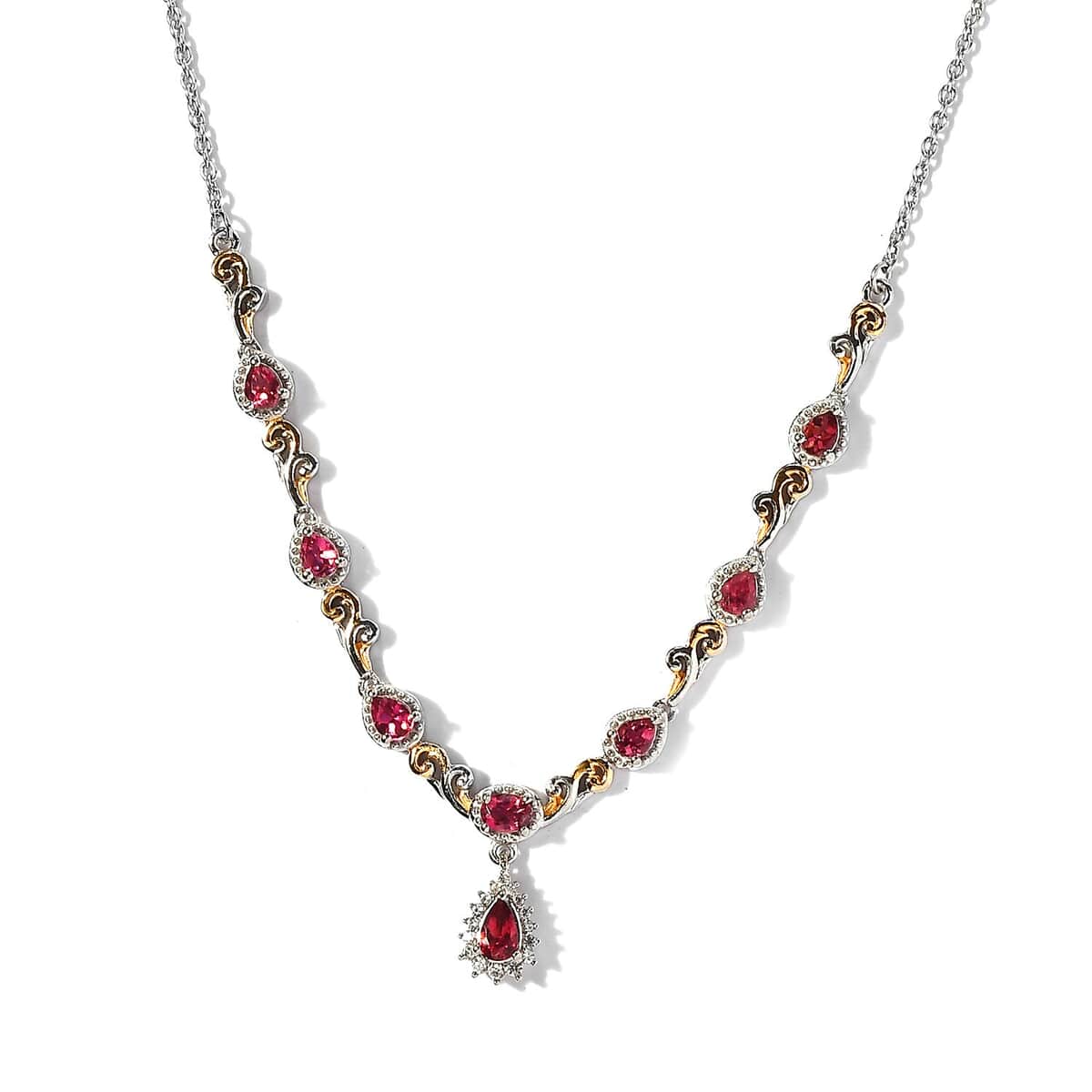 Premium Ouro Fino Rubellite and White Zircon Necklace 18-20 Inches in Vermeil YG and Platinum Over Sterling Silver 1.50 ctw image number 0