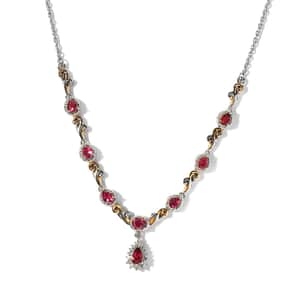 Premium Ouro Fino Rubellite and White Zircon Necklace 18-20 Inches in Vermeil YG and Platinum Over Sterling Silver 1.50 ctw