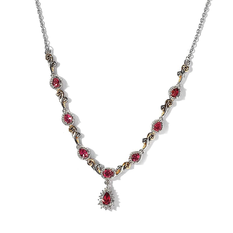 Premium Ouro Fino Rubellite and White Zircon Necklace 18-20 Inches in Vermeil YG and Platinum Over Sterling Silver 1.50 ctw